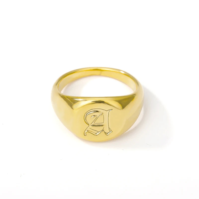 luckacco gothic a-z initial signet rings for women men wedding statement anillos best friend party gift jewelry