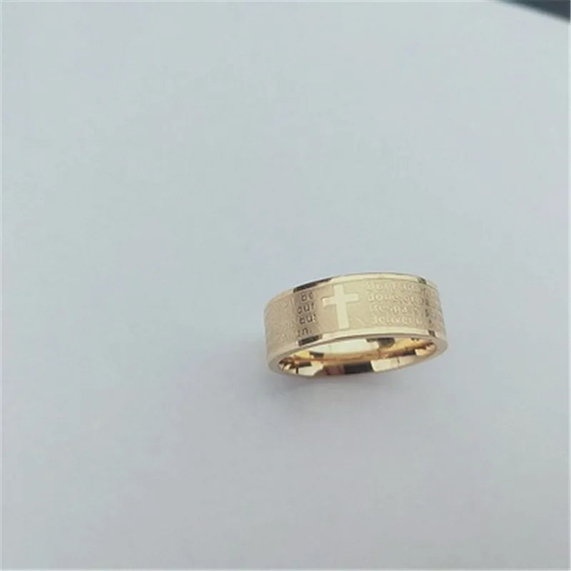 luckacco titanium stainless steel cross ring russian orthodox bible bible lord's prayer ring ladies men christian jewelry gifts