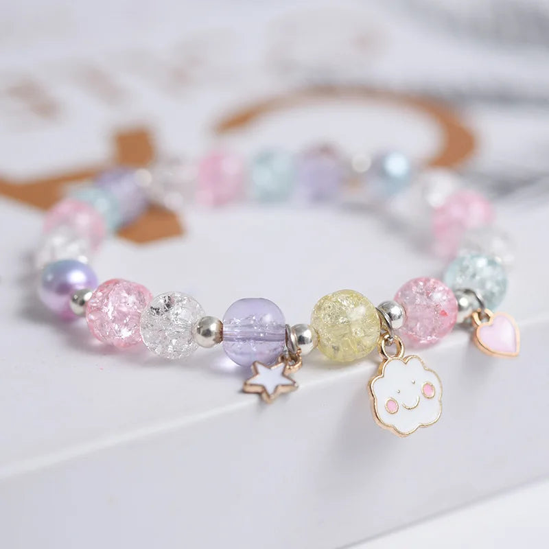 luckacco popcorn bead sweet bracelet for children women cute cloud flower pendant bracelets kids girls charm wish bracelet
