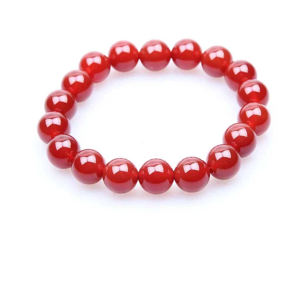 luckacco red carnelian coral natural stone beads elastic beaded bracelet bangle men women bracelets jewelry gifts 4mm 6mm 8mm 10mm 14mm