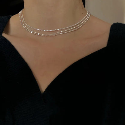 Luckacco 925 Sterling Silver Sparkling Clavicle Chain Choker Necklace For Women Fine Jewelry Wedding Party Birthday Gift