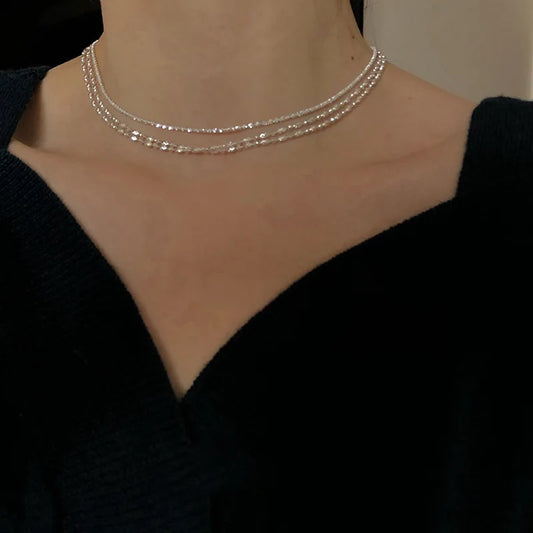 Luckacco 925 Sterling Silver Sparkling Clavicle Chain Choker Necklace For Women Fine Jewelry Wedding Party Birthday Gift