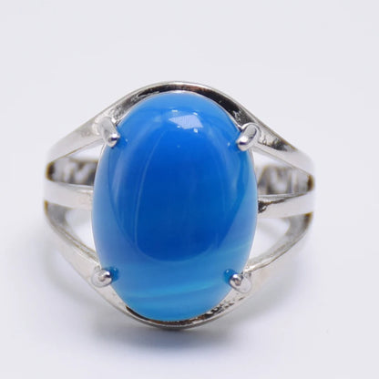 Luckacco New Women Fashion Ring Natural Stone Pink Quartz Purple Crystal Lapis Opening Rings Opal Oval Bead Adjustable Size Party Jewelry