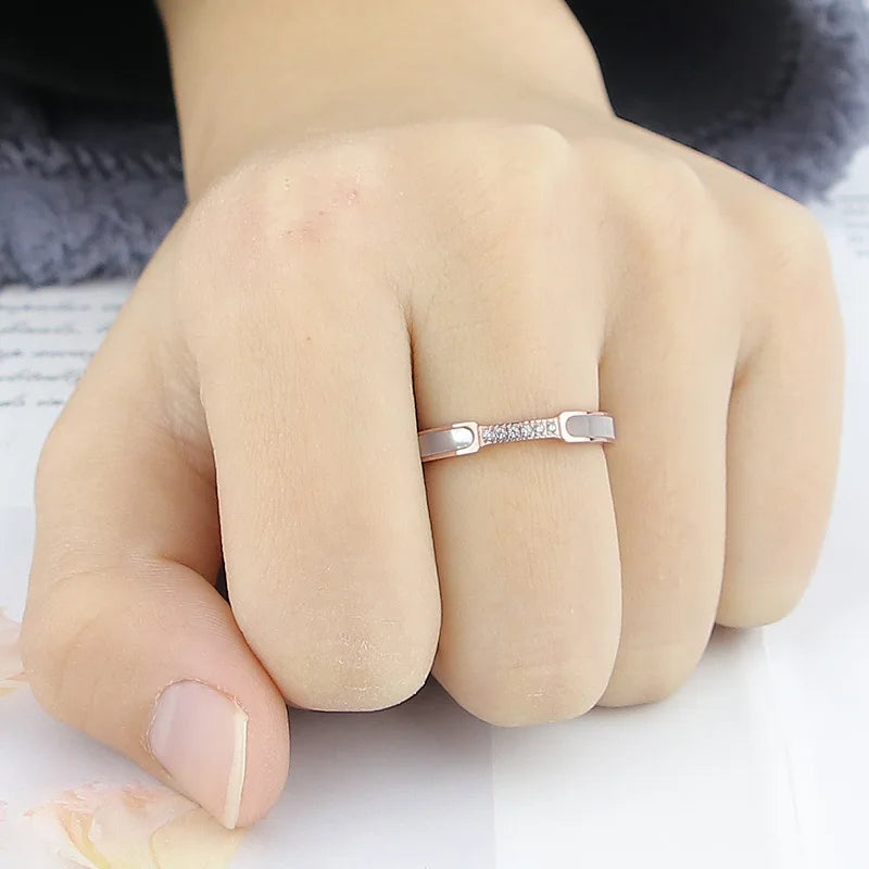 luckacco exquisite shells and inlaid 6 small zircon ring stainless steel high quality jewelry gold color women brand love ring