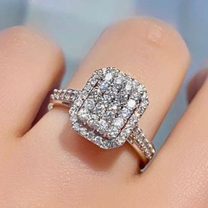 Luckacco daily picks Luxury Silver Color Rings with Dazzling CZ Geometric Shaped Fashion Versatile Wedding Bands Eternity Jewelry for Women