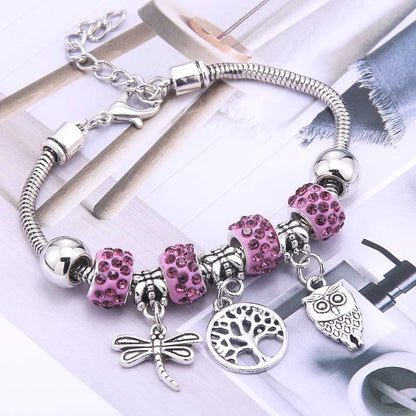 Luckacco  dragonfly owl Shape Crystal Charm Bracelets Beads Bracelet Women DIY Beads Brand Bracelets & Bangles Jewelry Gift