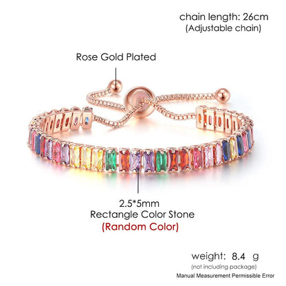 Luckacco Adjustable Multicolor Tennis Bracelets for Women Ladies Wedding Rainbow Colorful Zircon Charm Bracelet Hand Chain Jewelry DZH043
