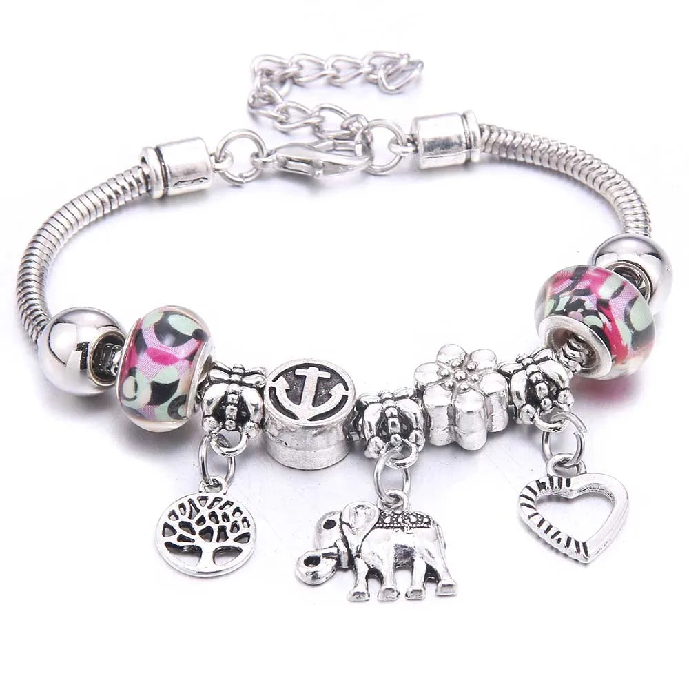 luckacco  dragonfly owl shape crystal charm bracelets beads bracelet women diy beads brand bracelets & bangles jewelry gift
