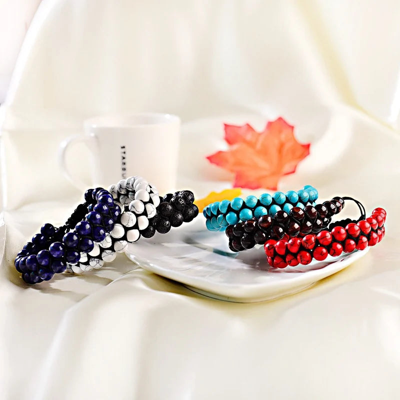 luckacco fashion men tiger eye natutal stone beaded braided bracelet bangles handmade double layer lapis lazuli bracelets hommes