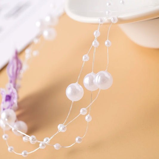 Luckacco Elegant Multilayer Pearl Choker Necklace Vintage Flower Butterfly Acrylic Chain Necklace For Women Fashion Wedding Jewelry Gift