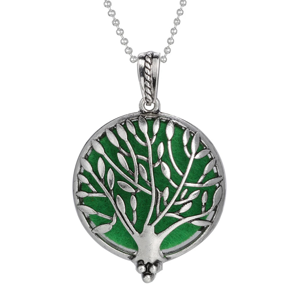 luckacco aromatherapy necklace tree of life diffuser jewelry vintage open locket pendant essential oil perfume aroma diffuser necklace