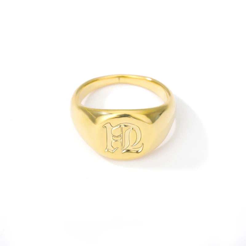 luckacco gothic a-z initial signet rings for women men wedding statement anillos best friend party gift jewelry