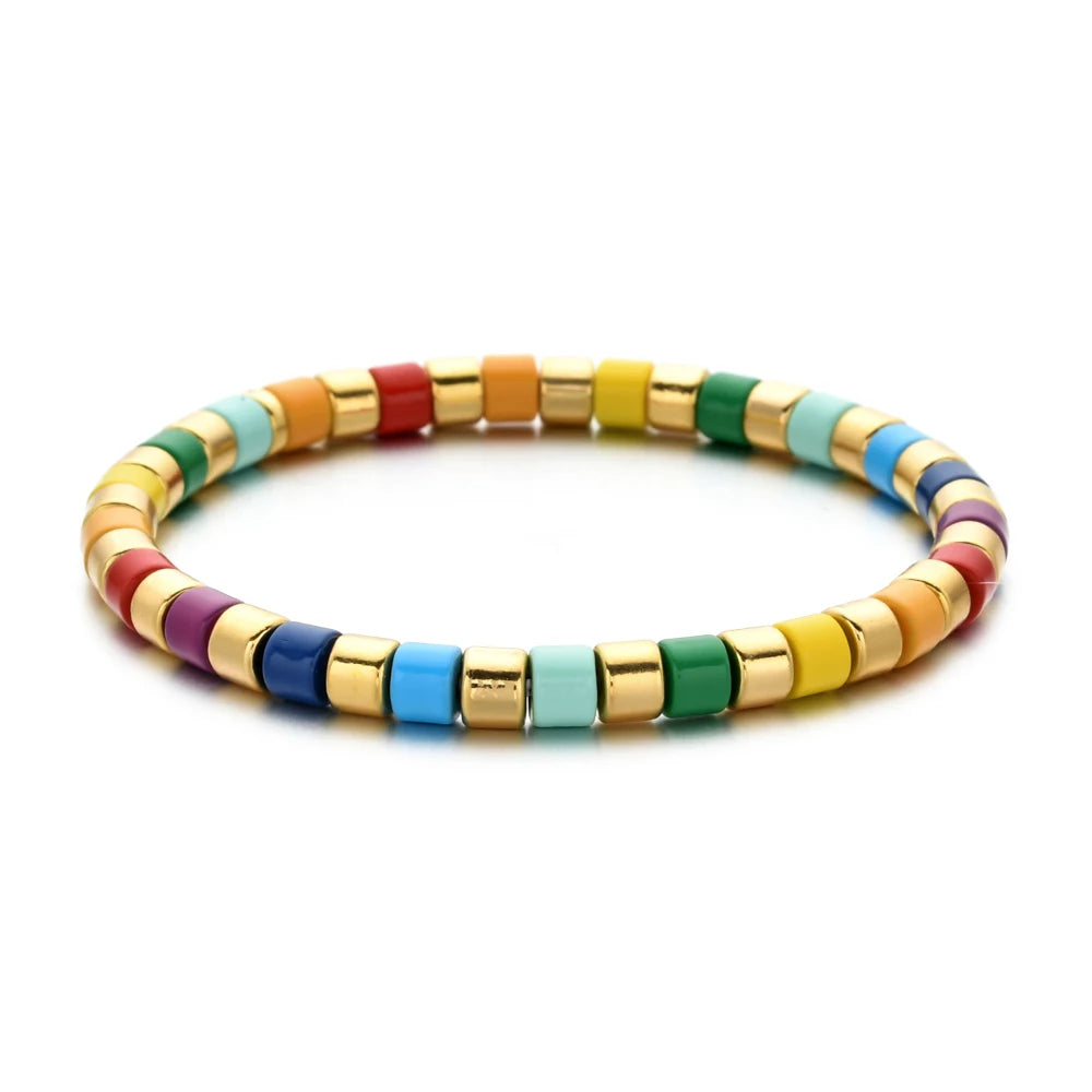 luckacco boho bohemian handmade charm summer new gold color bracelet tile beads friendship bracelet women gifts unisex fashion jewelry