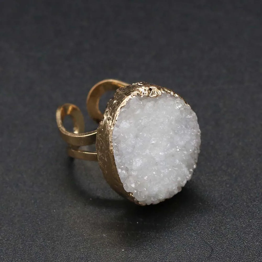 luckacco irregular agates druzy ring adjustable statement rings natural stone quartz rings for women jewelry