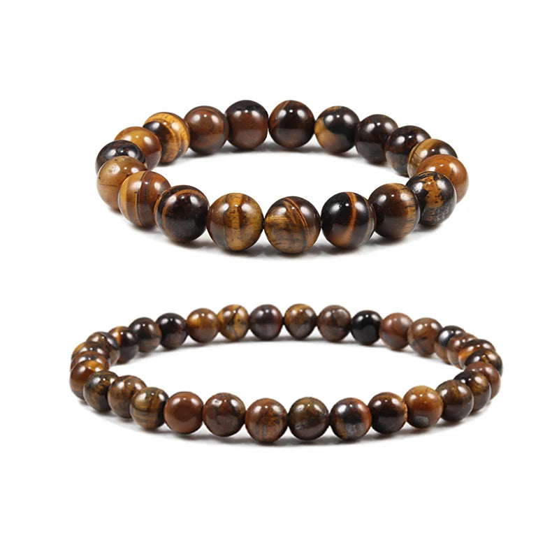 luckacco 10mm tiger eye natural stone beads bracelet 3 size buddha lava round beads elasticity rope bracelets for men yoga handmade jewel