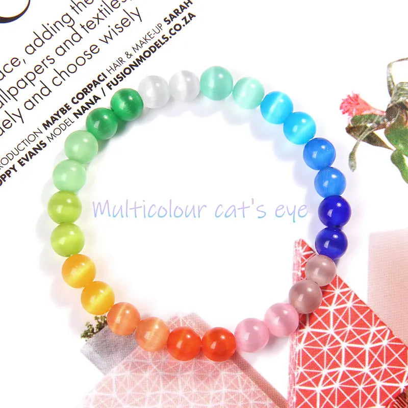luckacco 8mm cat eye stone beads bracelet fashion natural stone cute pink chromatic bead bracelet bangle for women jewelry gifts pulseira