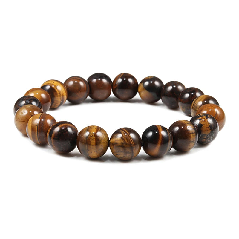 luckacco 10mm tiger eye natural stone beads bracelet 3 size buddha lava round beads elasticity rope bracelets for men yoga handmade jewel