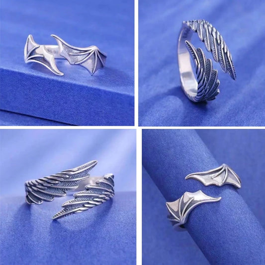 Luckacco Retro Angel Demon Wing Couples Rings Fashion Men Women Jewelry Vintage Ancient Silver Color Punk Hip Hop Adjustable