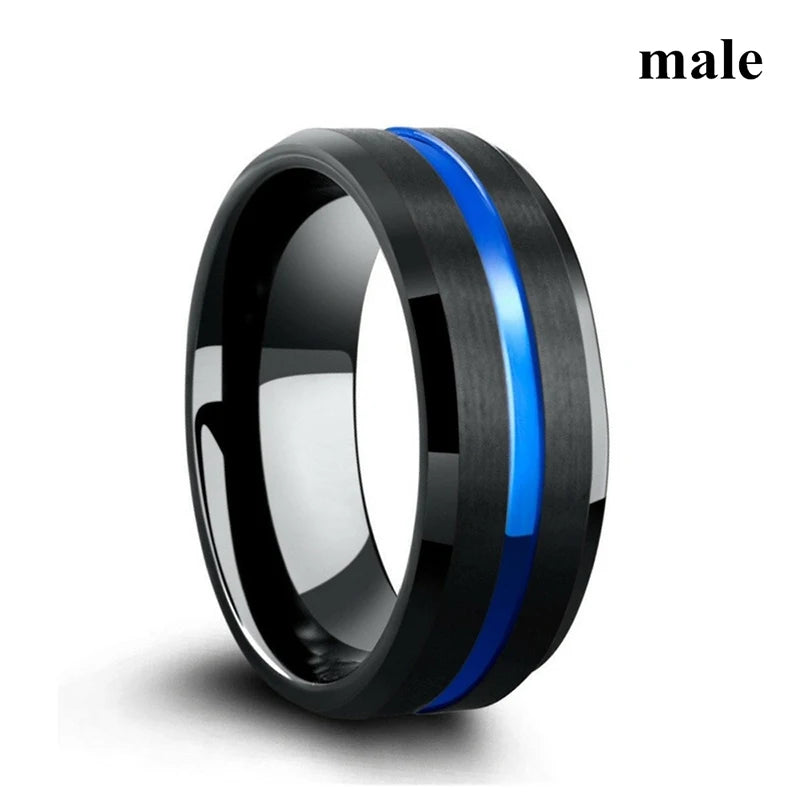 luckacco fashion jewelry lovers rings women's blue zircon engagement ring sets men's stainless steel wedding band anniversary gift
