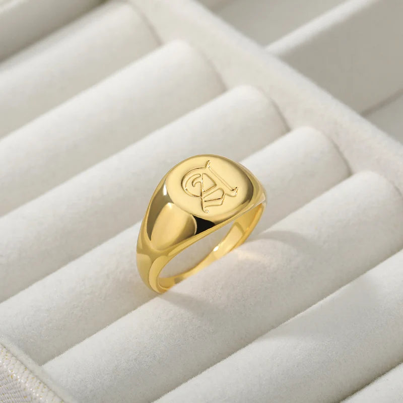 luckacco gothic a-z initial signet rings for women men wedding statement anillos best friend party gift jewelry