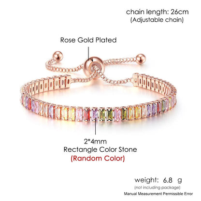 Luckacco Adjustable Multicolor Tennis Bracelets for Women Ladies Wedding Rainbow Colorful Zircon Charm Bracelet Hand Chain Jewelry DZH043
