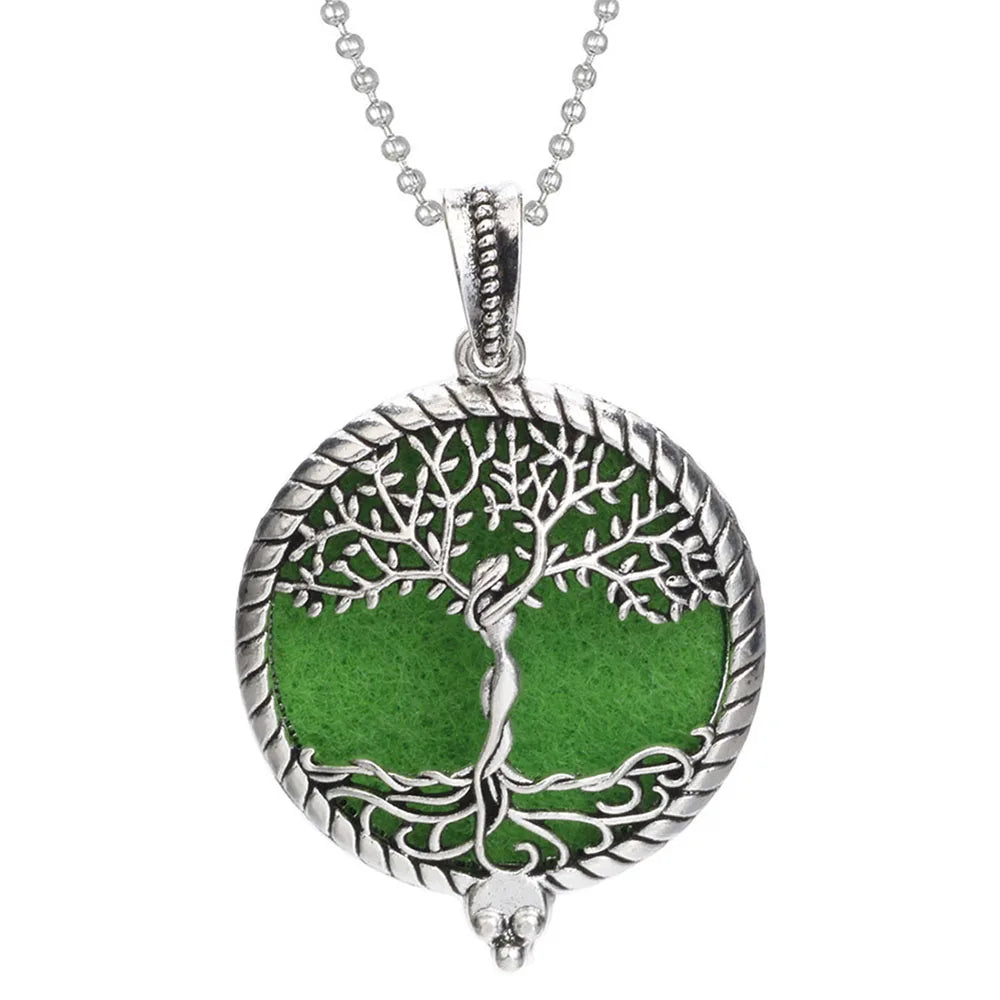 luckacco aromatherapy necklace tree of life diffuser jewelry vintage open locket pendant essential oil perfume aroma diffuser necklace