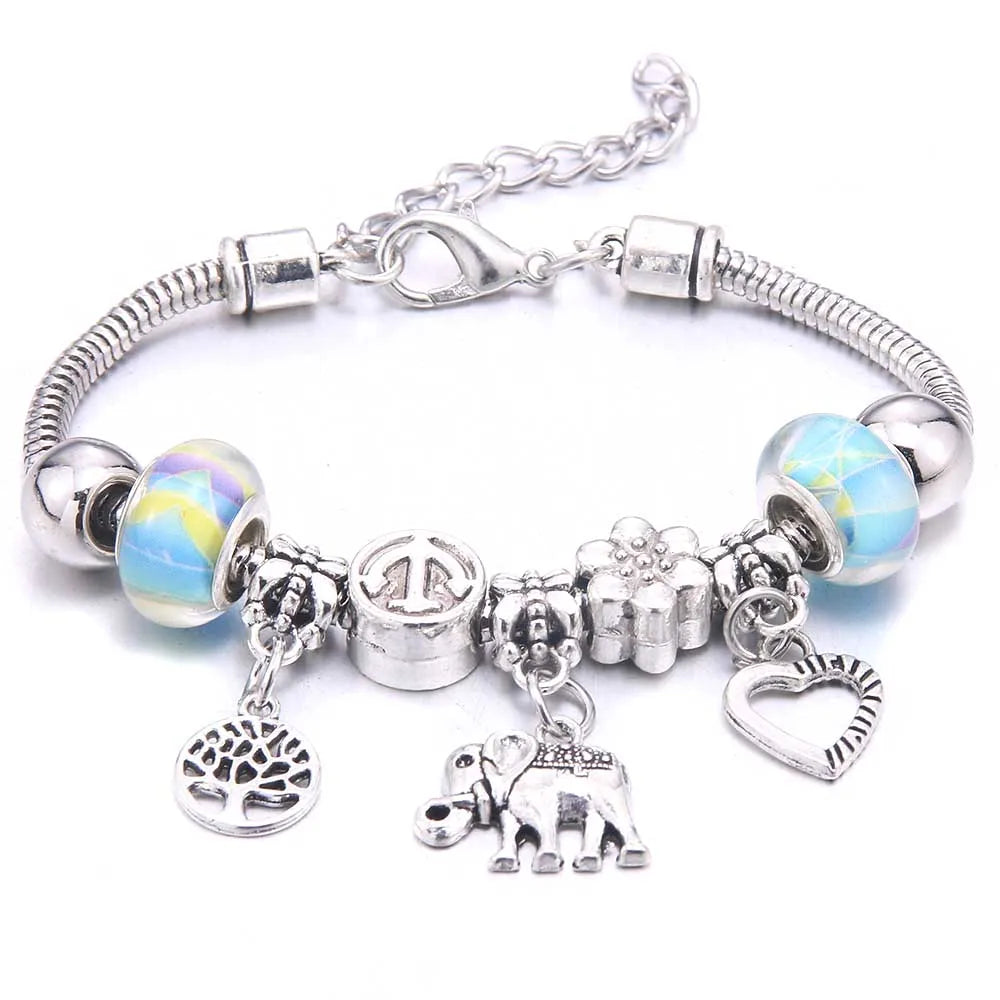 luckacco  dragonfly owl shape crystal charm bracelets beads bracelet women diy beads brand bracelets & bangles jewelry gift
