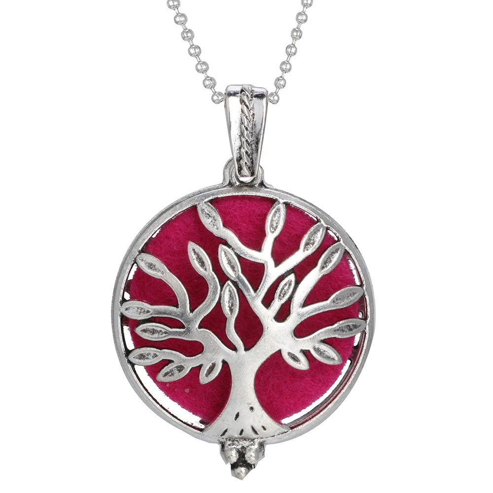 luckacco aromatherapy necklace tree of life diffuser jewelry vintage open locket pendant essential oil perfume aroma diffuser necklace