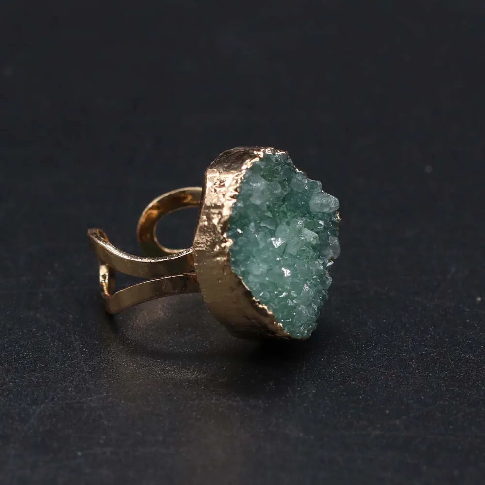 luckacco irregular agates druzy ring adjustable statement rings natural stone quartz rings for women jewelry