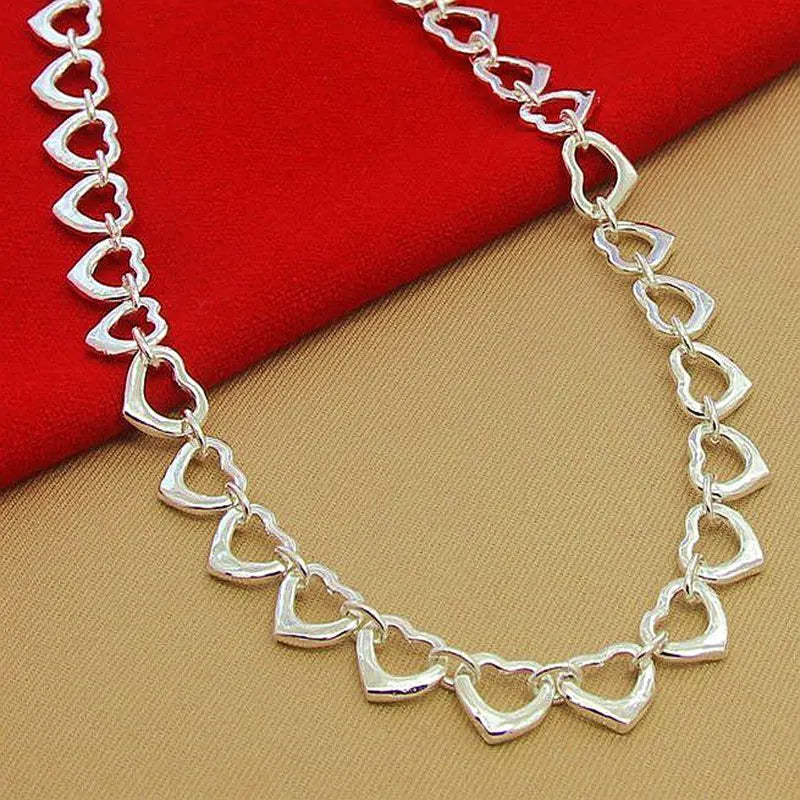 luckacco 925 silver necklace fashion full small heart charm necklaces beautiful jewelry women female birthday gift