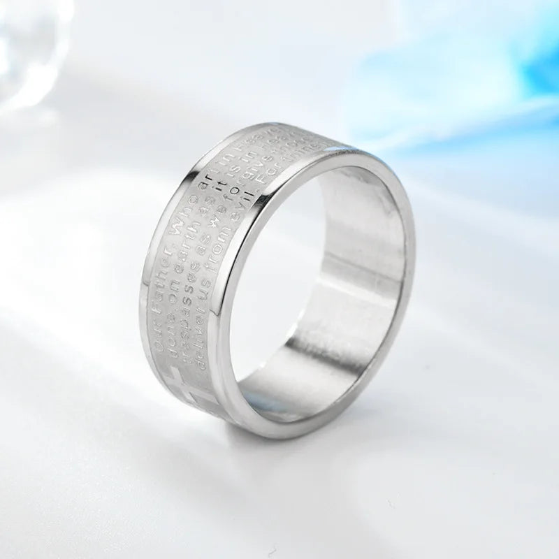 luckacco titanium stainless steel cross ring russian orthodox bible bible lord's prayer ring ladies men christian jewelry gifts