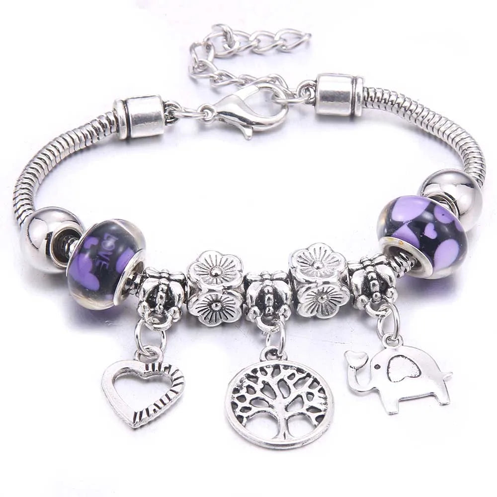 luckacco  dragonfly owl shape crystal charm bracelets beads bracelet women diy beads brand bracelets & bangles jewelry gift