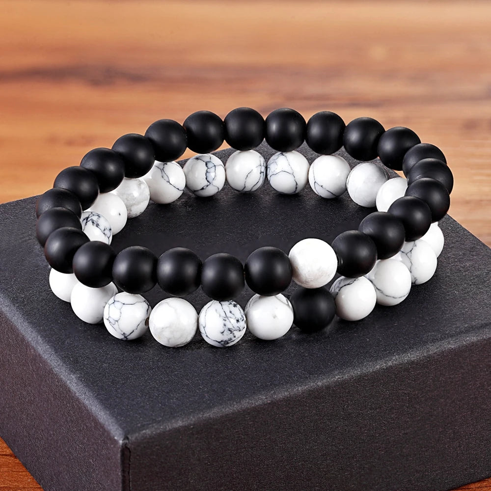 luckacco xqni various combination styles beaded bracelets for men & women for couples jewelry stretch elastic rope diy birthday gift box