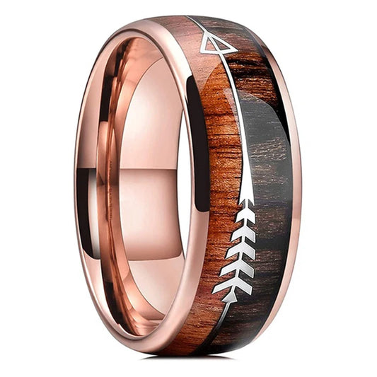 Luckacco Fashion 8mm Men Stainless Steel Rings Silver Color Brushed Deer Antler And Koa Wood Rings for Men Wedding Band Jewelry