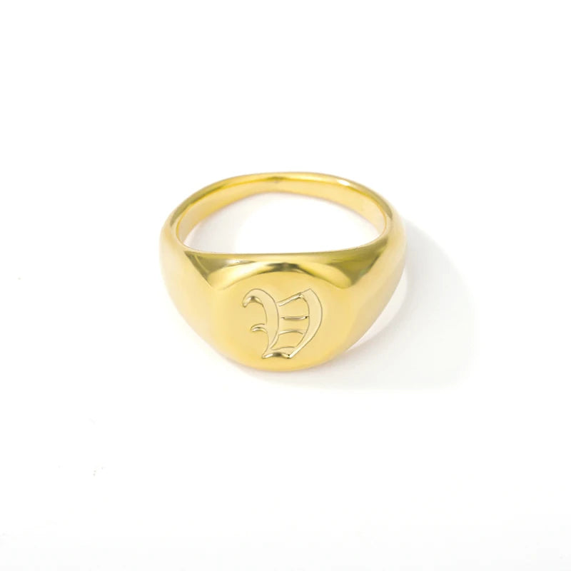 luckacco gothic a-z initial signet rings for women men wedding statement anillos best friend party gift jewelry