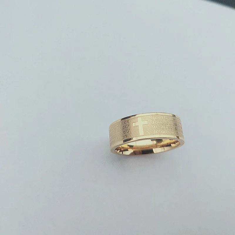 luckacco titanium stainless steel cross ring russian orthodox bible bible lord's prayer ring ladies men christian jewelry gifts