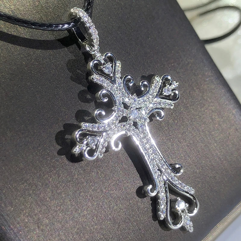 luckacco 925 silver gothic dark style cross pendant necklace rock punk goth fashion necklaces for women men jewellery design mystical gif