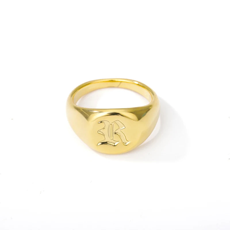 luckacco gothic a-z initial signet rings for women men wedding statement anillos best friend party gift jewelry