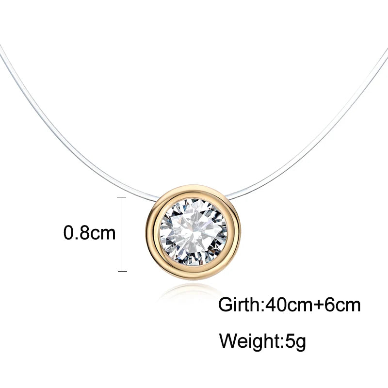 luckacco luxury aaa zircon necklace for women invisible chain clavicle transparent fishline choker pendant on line neck high quality