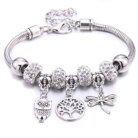 Luckacco  dragonfly owl Shape Crystal Charm Bracelets Beads Bracelet Women DIY Beads Brand Bracelets & Bangles Jewelry Gift