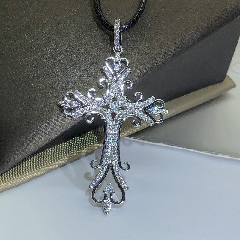 luckacco 925 silver gothic dark style cross pendant necklace rock punk goth fashion necklaces for women men jewellery design mystical gif