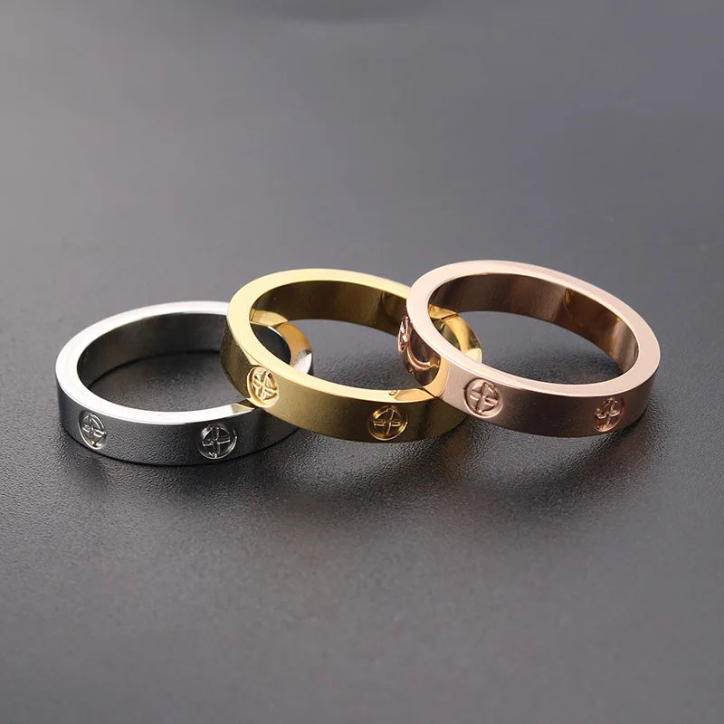 luckacco trendy stainless steel rose gold color love ring for women men couple cz crystal rings luxury brand jewelry wedding gift