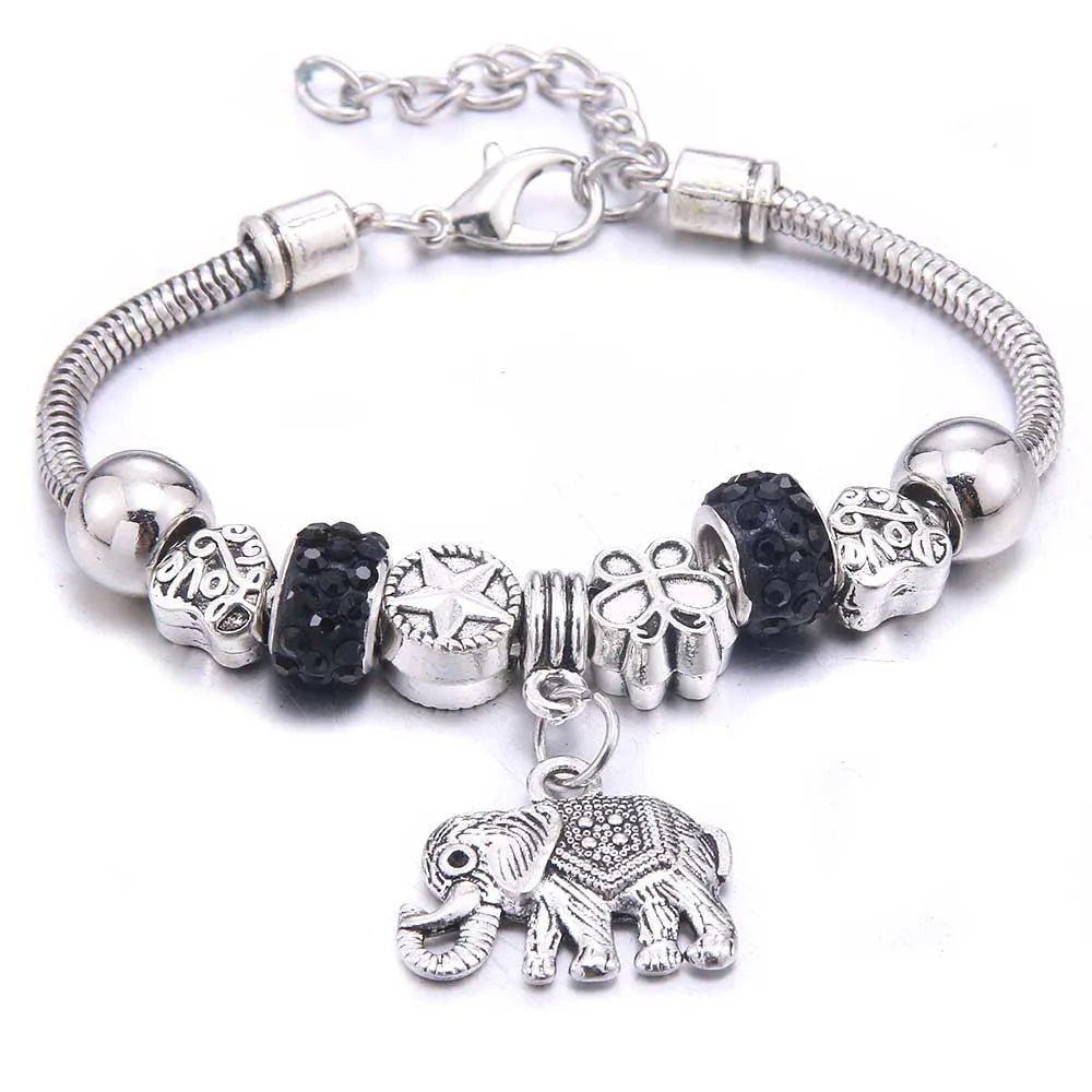 luckacco  dragonfly owl shape crystal charm bracelets beads bracelet women diy beads brand bracelets & bangles jewelry gift