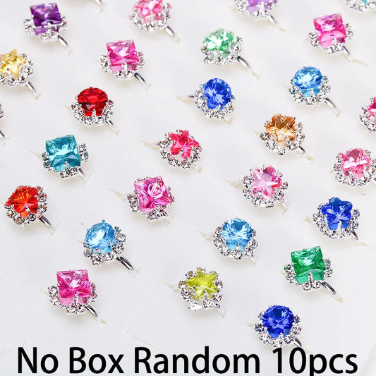 Luckacco 10pcs Cute Cartoon Kids Rings Kawaii Korean Children Girls Flower Alloy Finger Ring Child Jewelry Gift Adjustable Rings