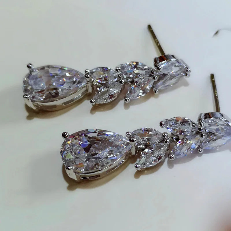 luckacco daily picks women drop earring wedding band jewelry leave&water drop shape earring aaa cubic zirconia new fashion bridal accessories