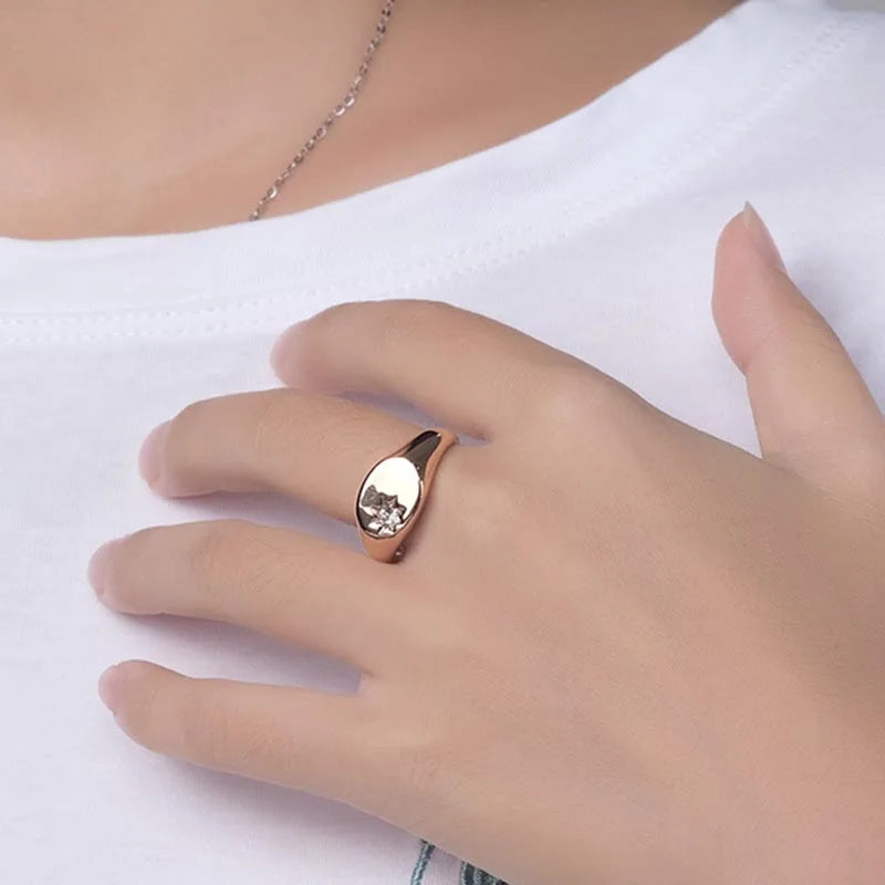 luckacco 316l stainless steel nickel& lead free zircon paved star singet rings for women tarnish free party jewelry gold color ring
