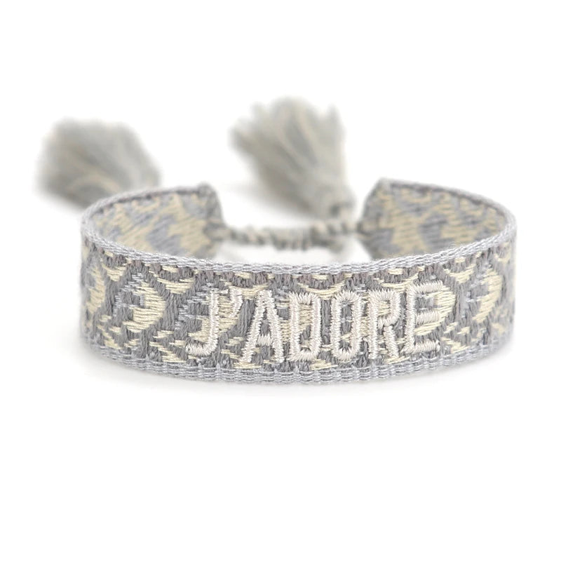 luckacco rhinestone embroidery woven bracelets adjustable rope stackable bangle for women