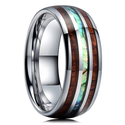 Luckacco Fashion 8mm Silver Color Stainless Steel Rings for Men Double Groove Meteorite Inlay Dome Men Finger Ring Wedding Band Jewelry