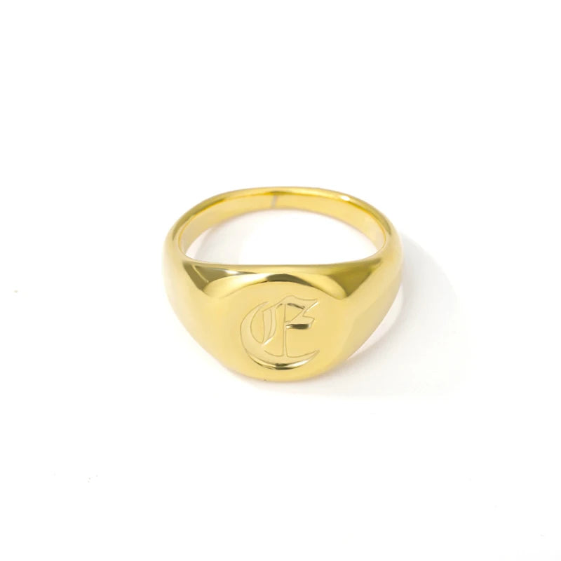 luckacco gothic a-z initial signet rings for women men wedding statement anillos best friend party gift jewelry