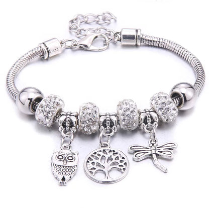 Luckacco  dragonfly owl Shape Crystal Charm Bracelets Beads Bracelet Women DIY Beads Brand Bracelets & Bangles Jewelry Gift